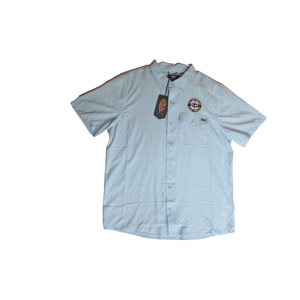 AFTCO Palomar Tech Fishing Shirt Mens Medium NWT Airy Blue The Boathouse Patch